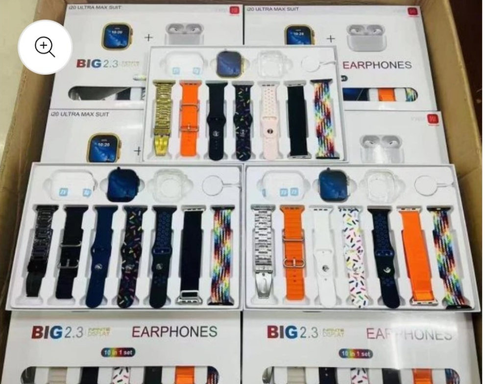 I20 Ultra Max Suit Smart Watch 10 In 1 Box 2.3inch Large Screen With 7 Multi Mix Straps With Airpords 2