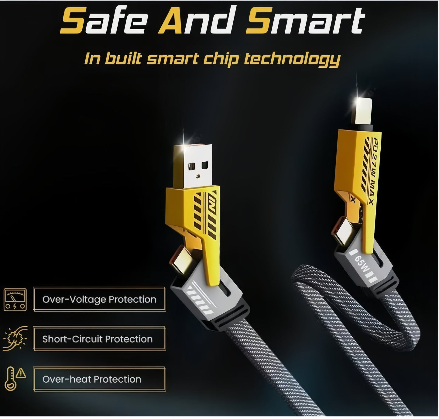 4-in-1 Fast Charging Data Cable, 65W High Power Output
