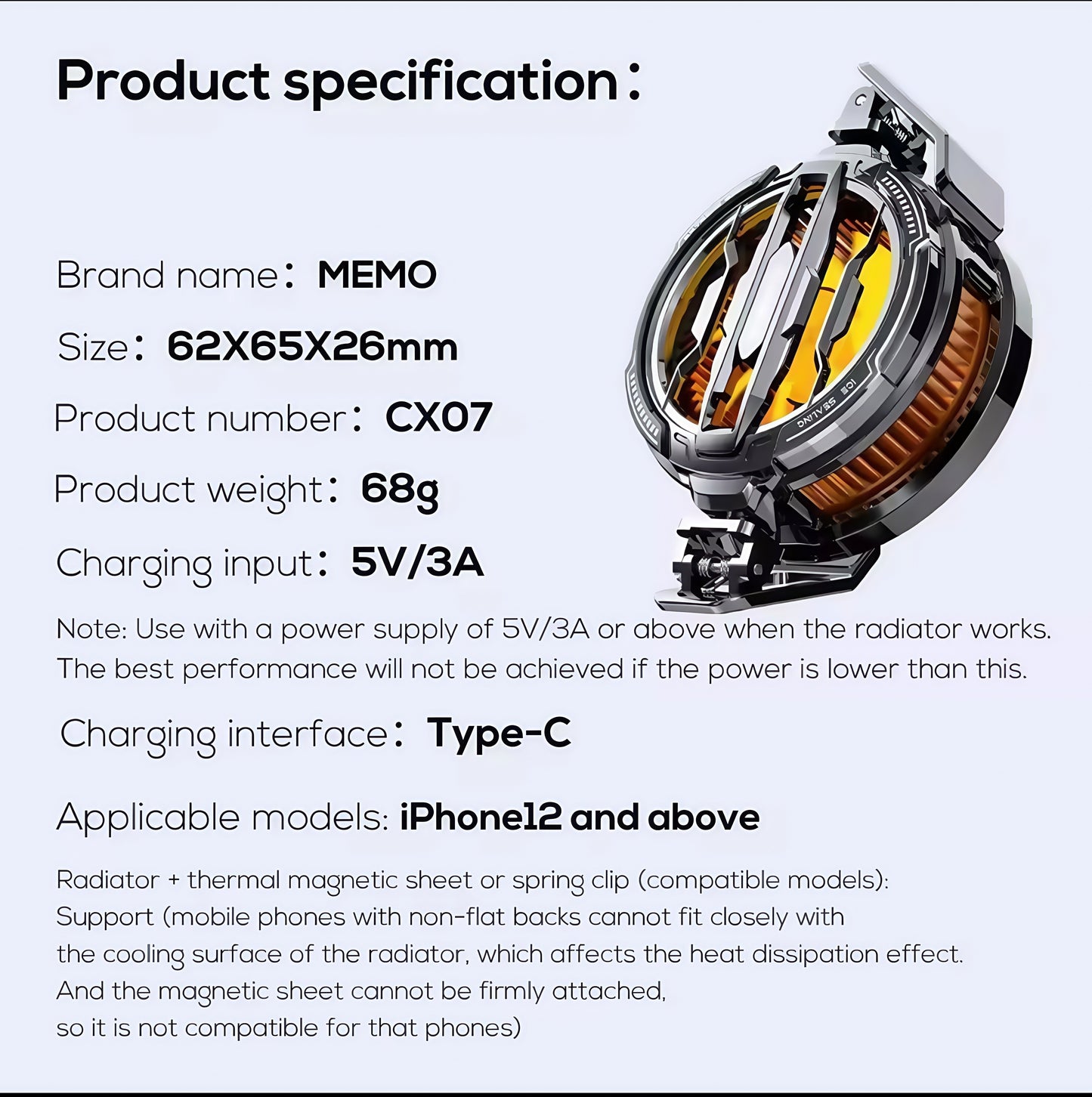Memo CX-07 Mobile Magnetic Cooling Fan