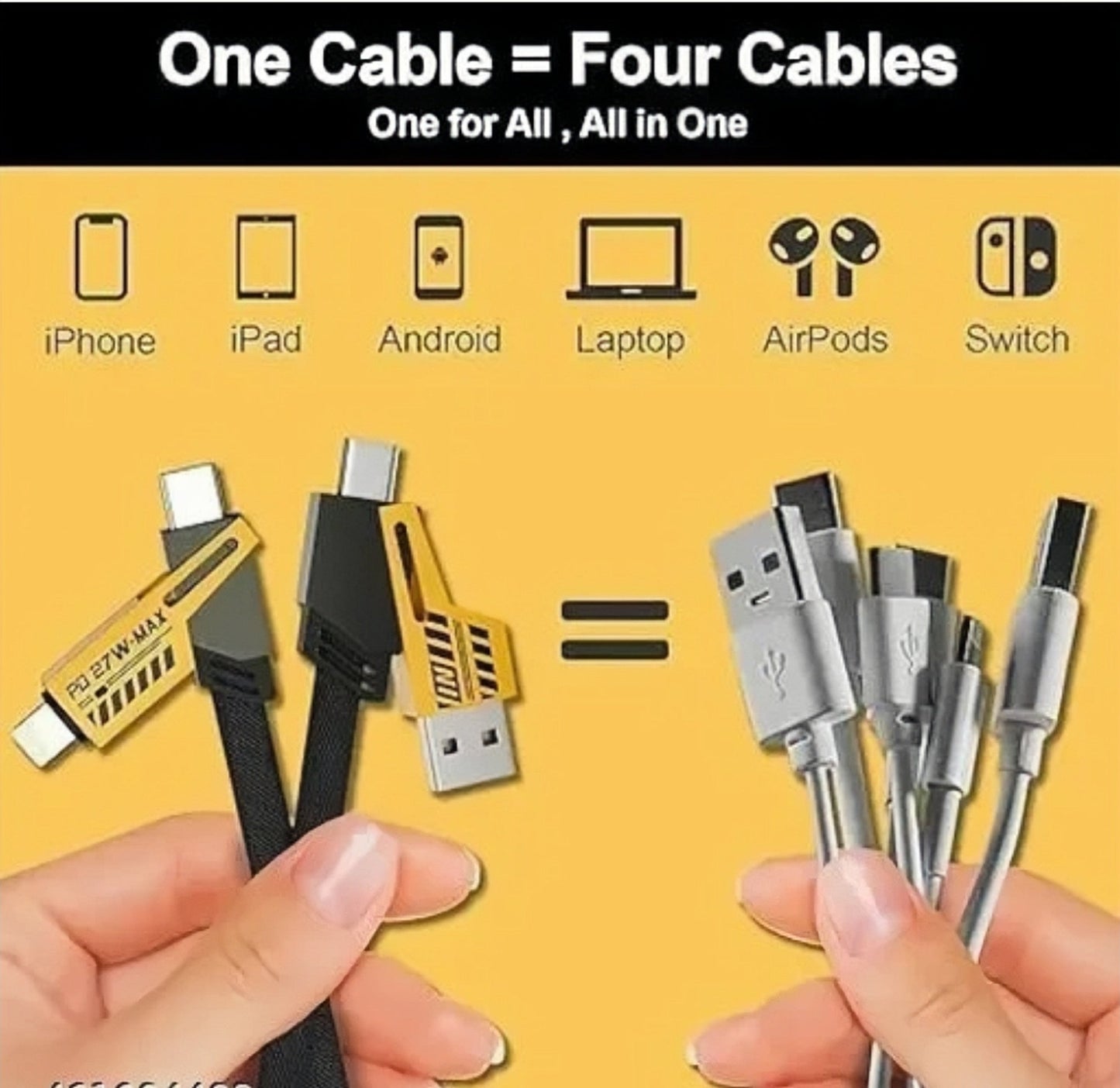 4-in-1 Fast Charging Data Cable, 65W High Power Output