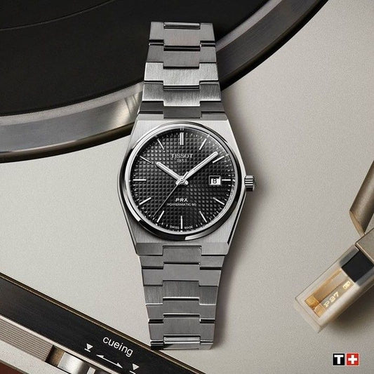 Tissot PRX Black Dial with Silver Chain