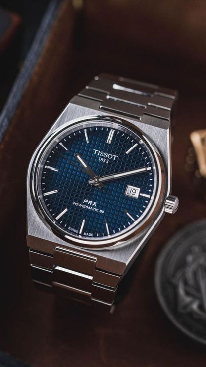 Tissot PRX Blue Dial with Silver Chain