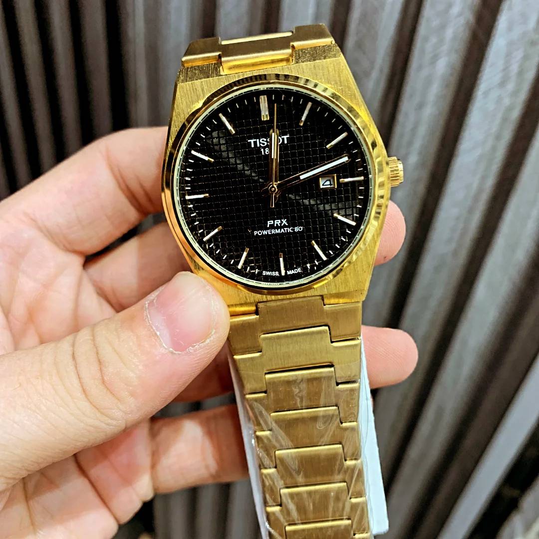 Tissot Prx Black Dial With Golden chain