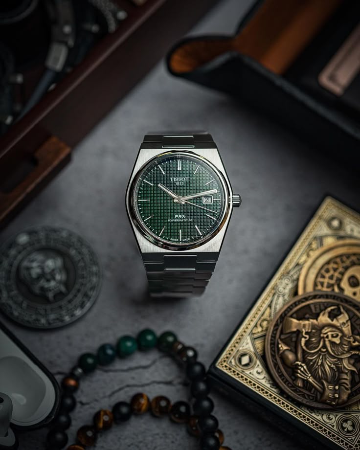 Tissot PRX Green Dial with Silver Chain