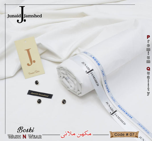 Brand *JUNAID JAMSHED.
*Boski Slub Wash n wear thread Stuff*
*Wrinkle less fabric*
*4 meter cutting*